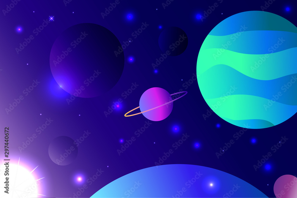 blue purple stars planets illustration. Use for modern design, cover, template, decorated, brochure.