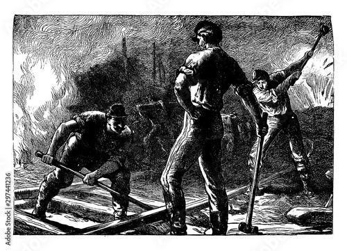 Railroad Workers, vintage illustration.
