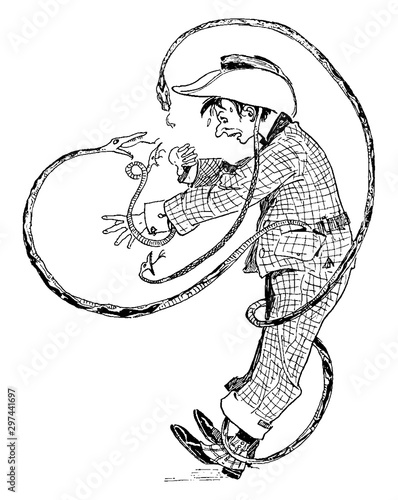 Man Being Attacked by Snakes, vintage illustration