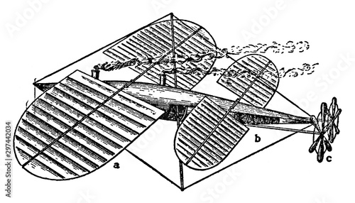 Langley Flying Machine, vintage illustration.