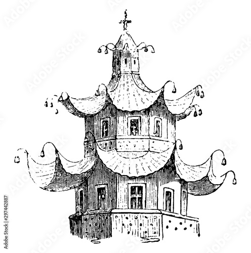 Chinese Pavilion, vintage illustration.