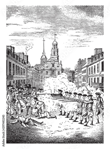 Fotografia, Obraz Boston Massacre,vintage illustration