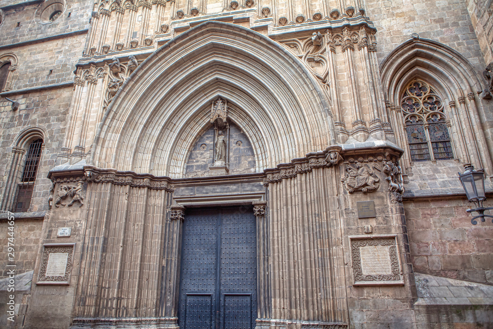 Cathedral of Barcelona main entrance architecture details