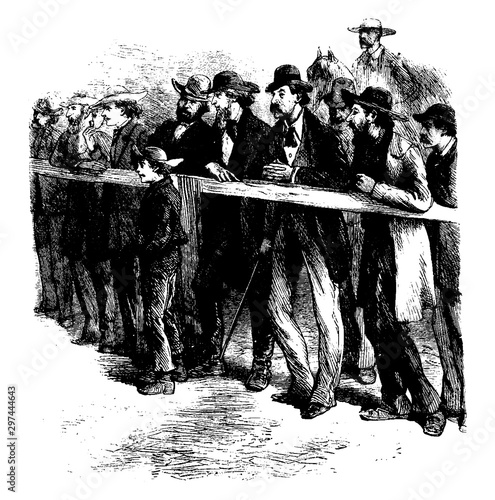 Men Watching Horse Races, vintage illustration