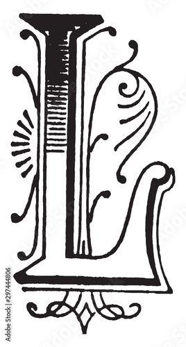 L, Ornate initial, vintage illustration