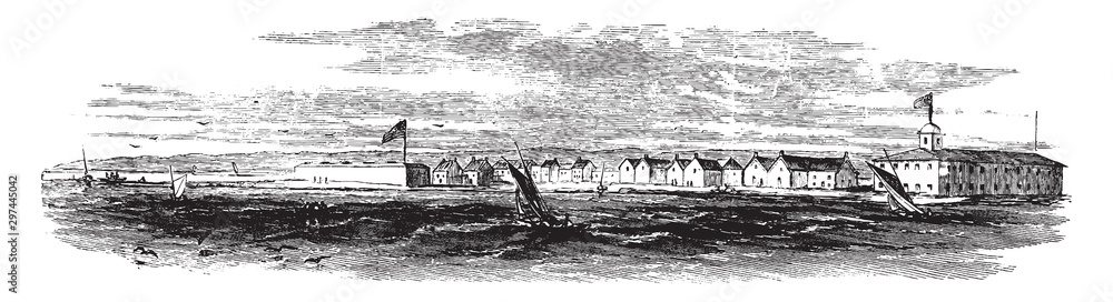 Fototapeta premium Charleston Harbor, vintage illustration.