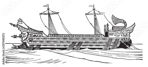 Roman Galley, vintage illustration.