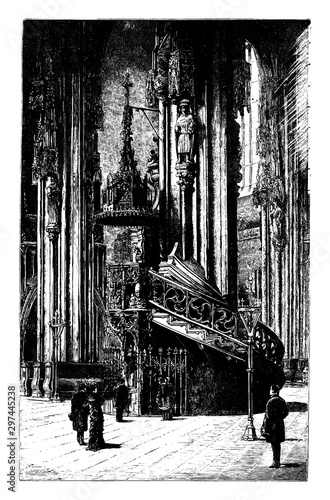 St Stephen Cathedral Pulpit, vintage illustration.