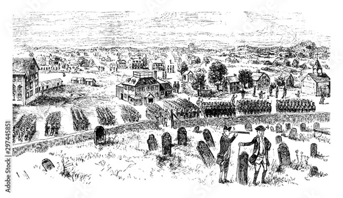 Stampa su tela British Troops on Concord Common,vintage illustration
