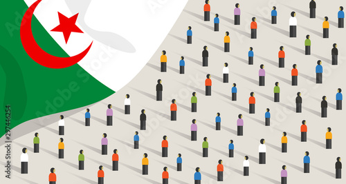 Algerian independence anniversary celebration and unity. People of Algeria crowd group of people standing protesting together stand gathering in public