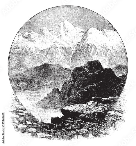 Himalaya Mountains, vintage illustration.