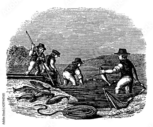 He That Would Catch Fish, Must Not Mind Getting Wet, vintage illustration