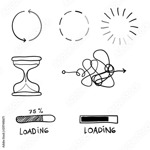 doodle loading proces illustration with handdrawn line vector
