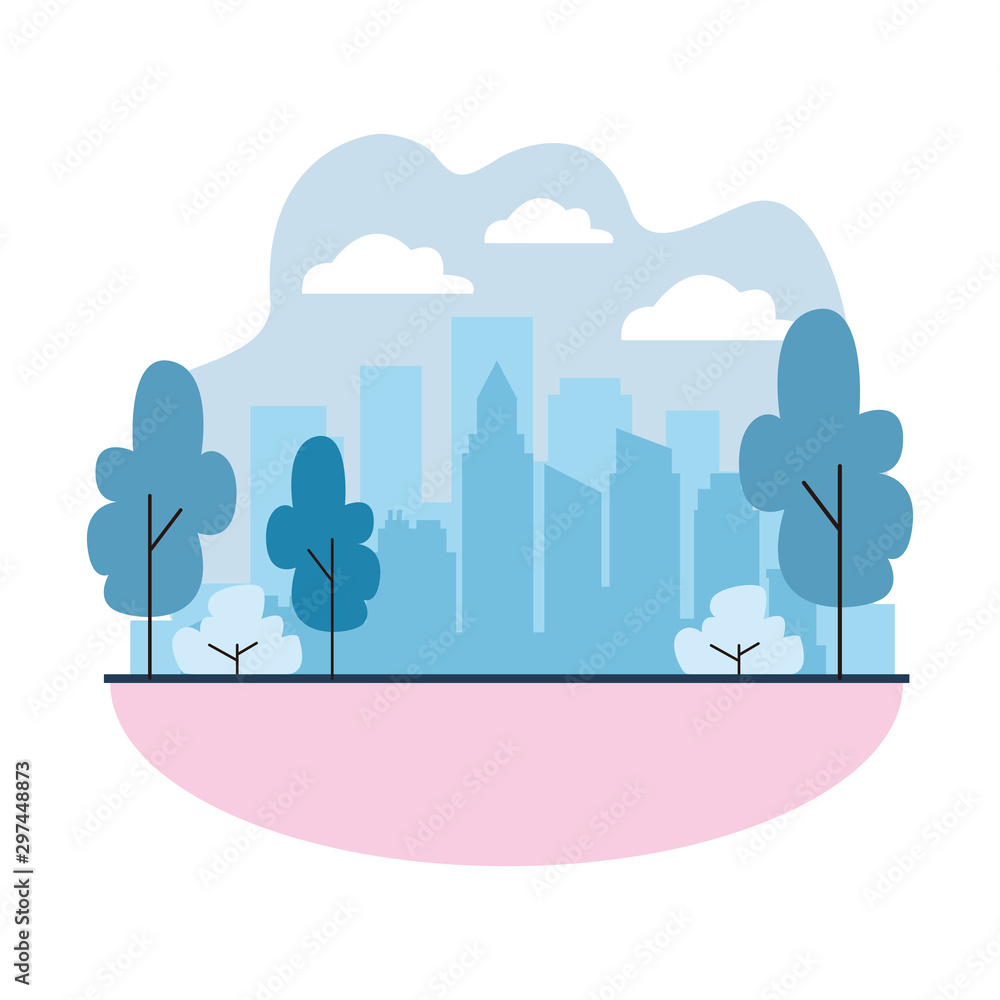 city landscape with trees and skyscrapers city landscape with trees and skyscrapers