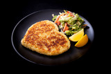 Heart shape Chicken Schnitzel with salad