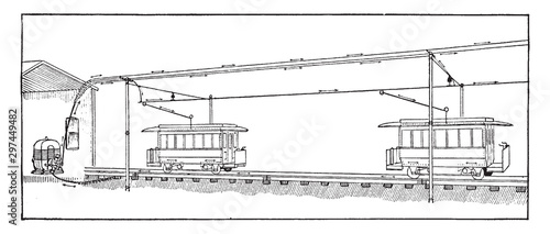 Electric Railway, vintage illustration.