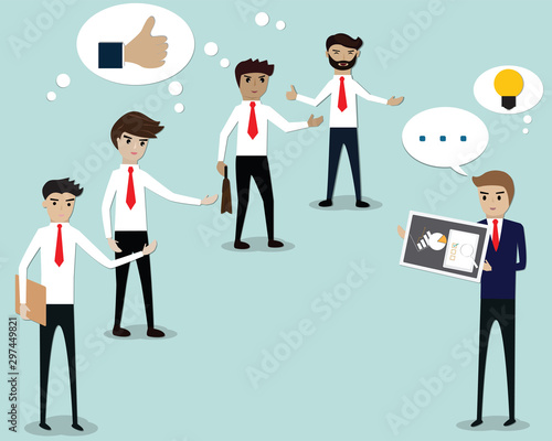 Flat design of leadership concept,Leader explains the new project to his teams,Business communication skill concept,vector illustration