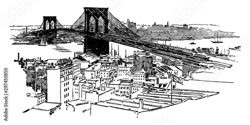The Brooklyn Bridge, vintage illustration.
