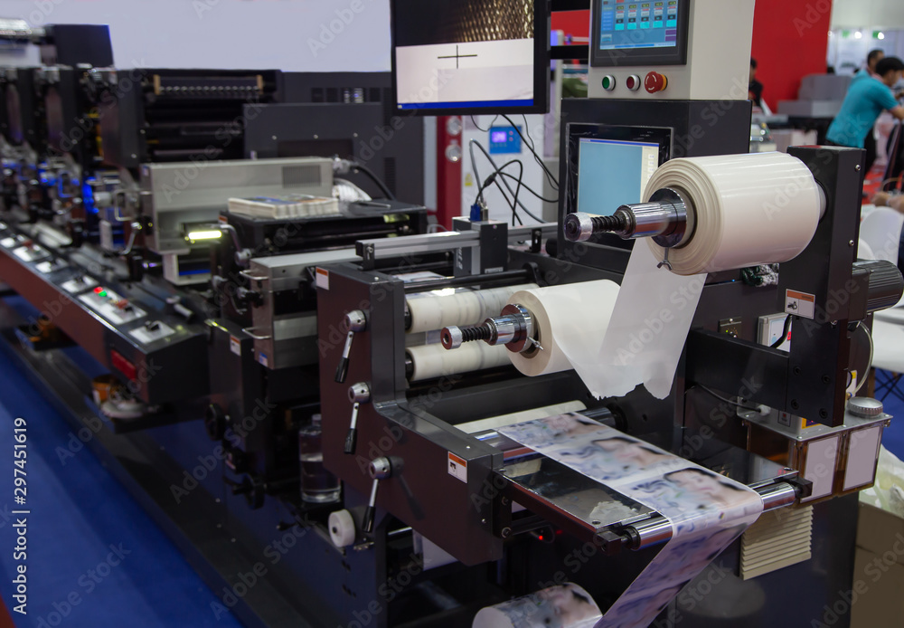 Flexography printing or Flexo used for packaging, labels, tape, bags, boxes and banners. Printing industry