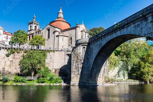 View of São Gonçalo church from across the Tamega River in Amarante, Portugal.