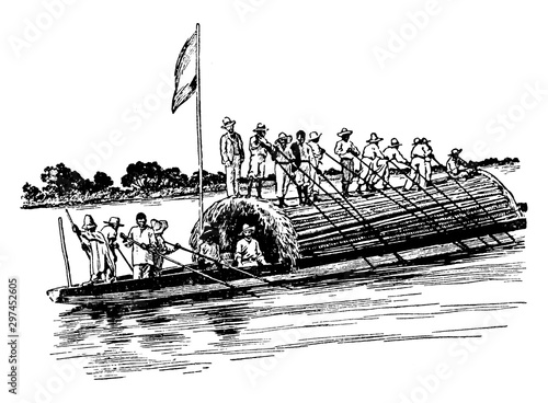 Cargo Boat, vintage illustration.