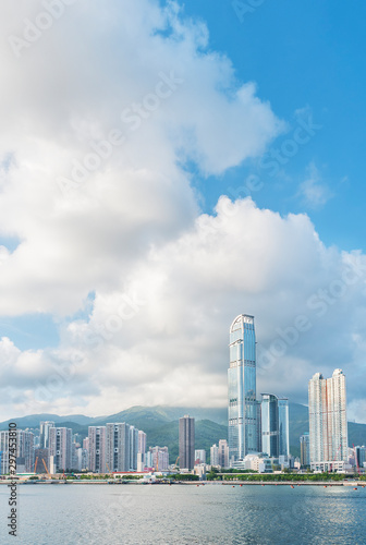 Skyline and harbor of Hong Kong city