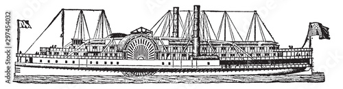 American River Steamboat, vintage illustration.