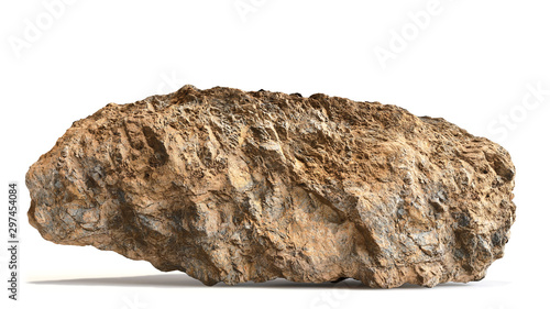 natural brown rock isolated with shadow on white background