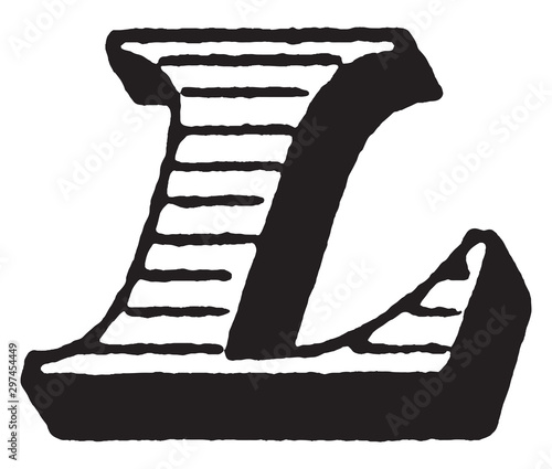 L, Italic initial, vintage illustration