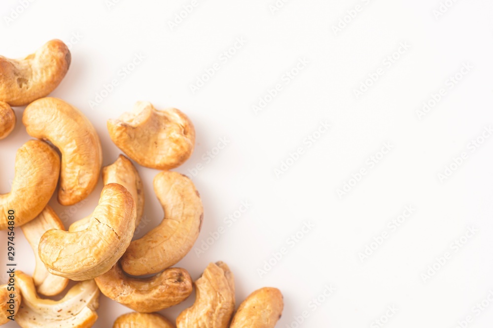 Cashew nuts isolated against white