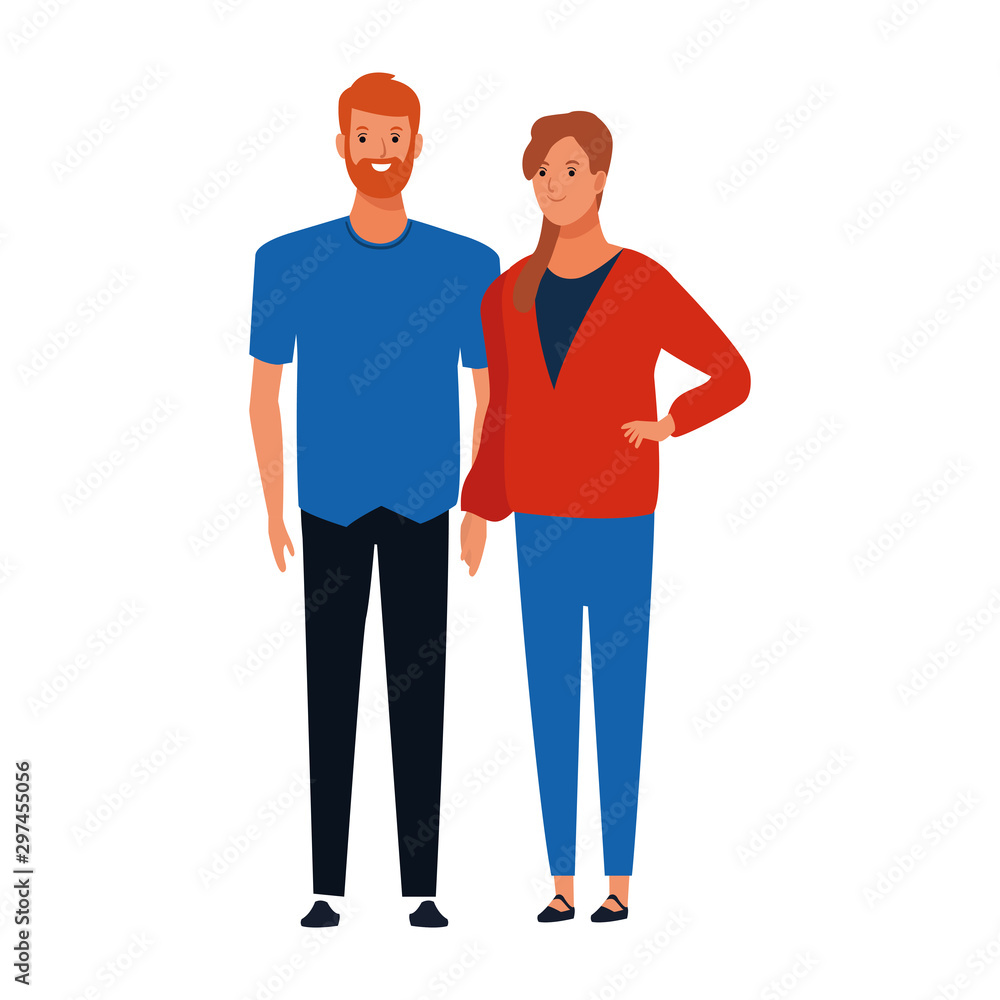 cartoon couple standing, colorful design cartoon couple standing, colorful design