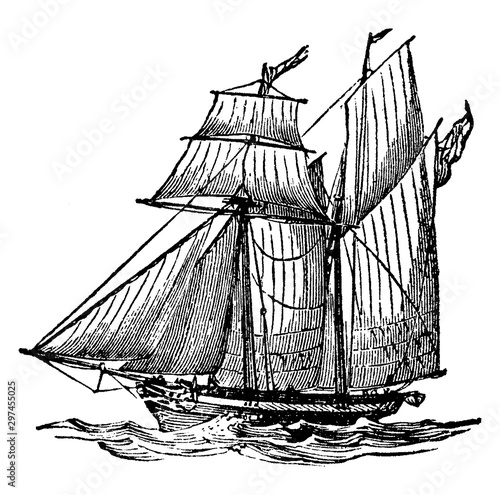 Schooner Ship, vintage illustration.