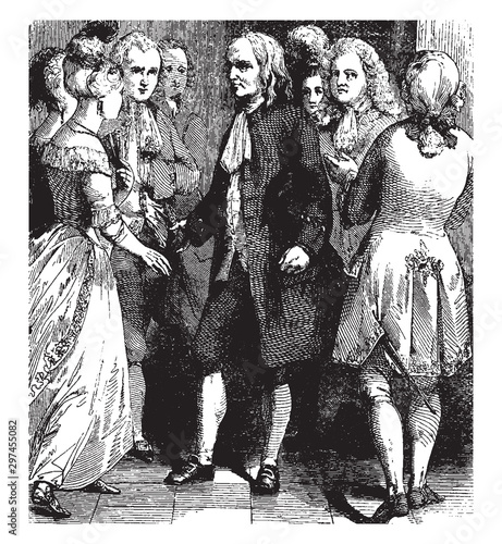 Franklin in French Court,vintage illustration