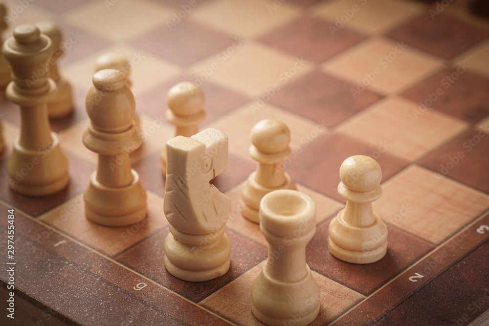 Wooden chest set on wooden background, copy space for text. strategy concept