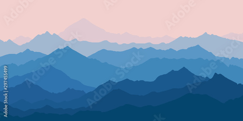 Fantasy on the theme of the morning landscape  sunrise in the mountains  vector illustration