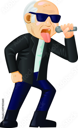 Rock and wild senior man singing like a rock star vector