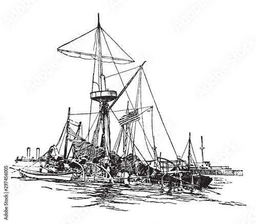 Wreck of the Maine, vintage illustration.