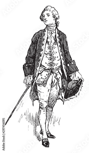 Gentleman Costume during Queen Anne Reign, vintage illustration.