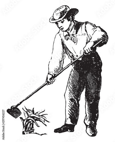 Boy with hoe, vintage illustration