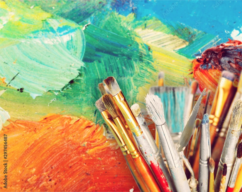 Obraz premium Different Artist brushes, close-up view
