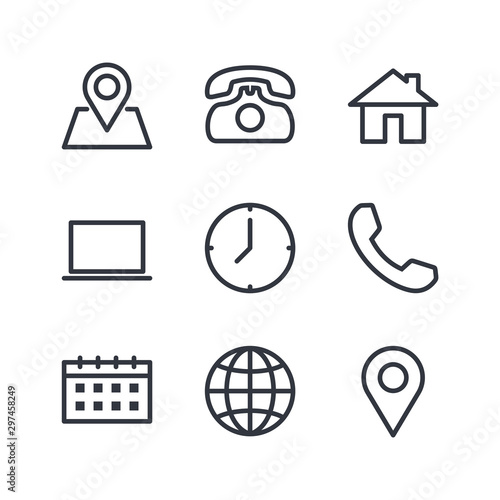 computer and mobile icons. phone, website, mail, time, call, home, printer, laptop, calendar, chat, edit, pin, map, person color editable vector sign isolated on white background for graphic and web d
