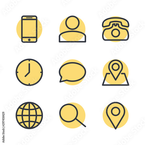 computer and mobile icons. phone, website, mail, time, call, home, printer, laptop, calendar, chat, edit, pin, map, person color editable vector sign isolated on white background for graphic and web d