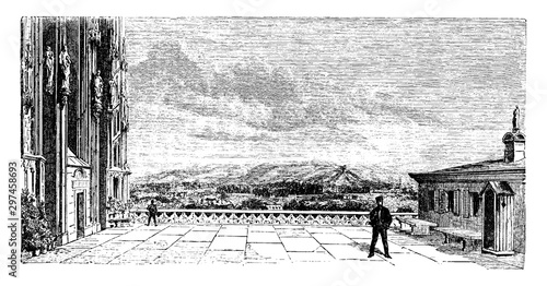 Platform of Strassburg Cathedral, vintage illustration.