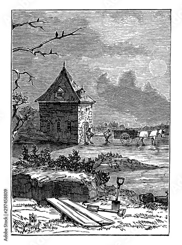 Plague Pits at Finsbury, vintage illustration.