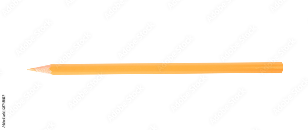 Apricot wooden pencil on white background, top view. School stationery Apricot wooden pencil on white background, top view. School stationery