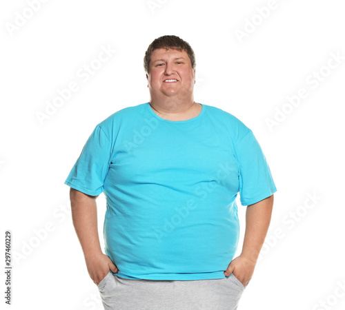 Bild auf Leinwand Portrait of overweight man posing on white background