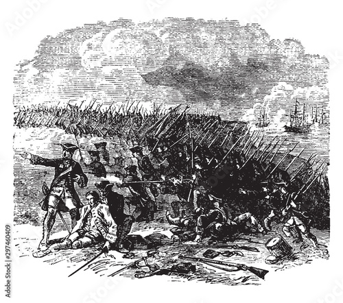 Battle of Abraham Heights, Battle of Quebec,vintage illustration.