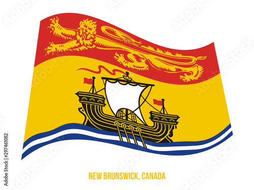 New Brunswick Flag Waving Vector Illustration on White Background. Provinces Flag of Canada