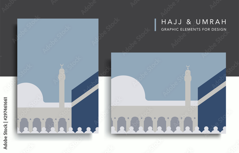 Fototapeta Hajj or Umrah minimal design template, banner, flyer, brochure, background vector illustration. Split layer of text and background