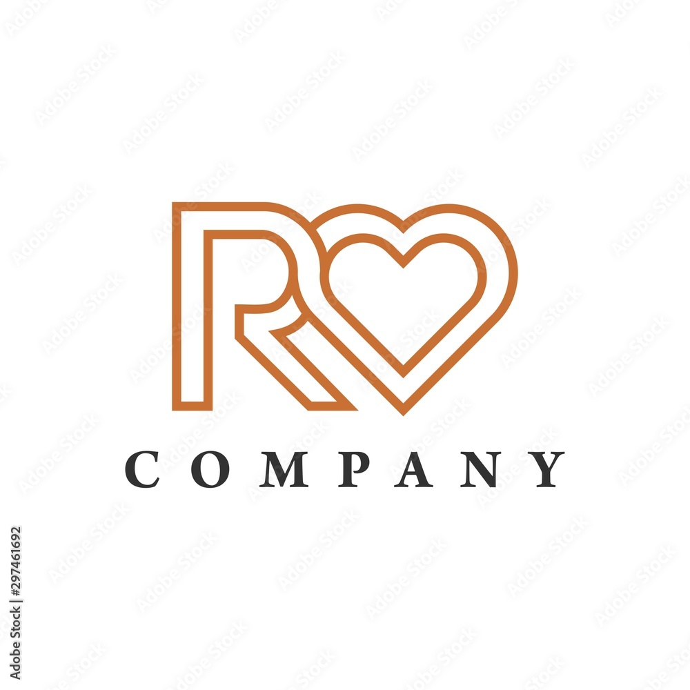 letter R and love logo, icon and template